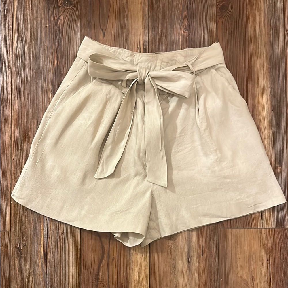 ANTONIO MELANI Women's Tan Bow-Tie Linen Shorts